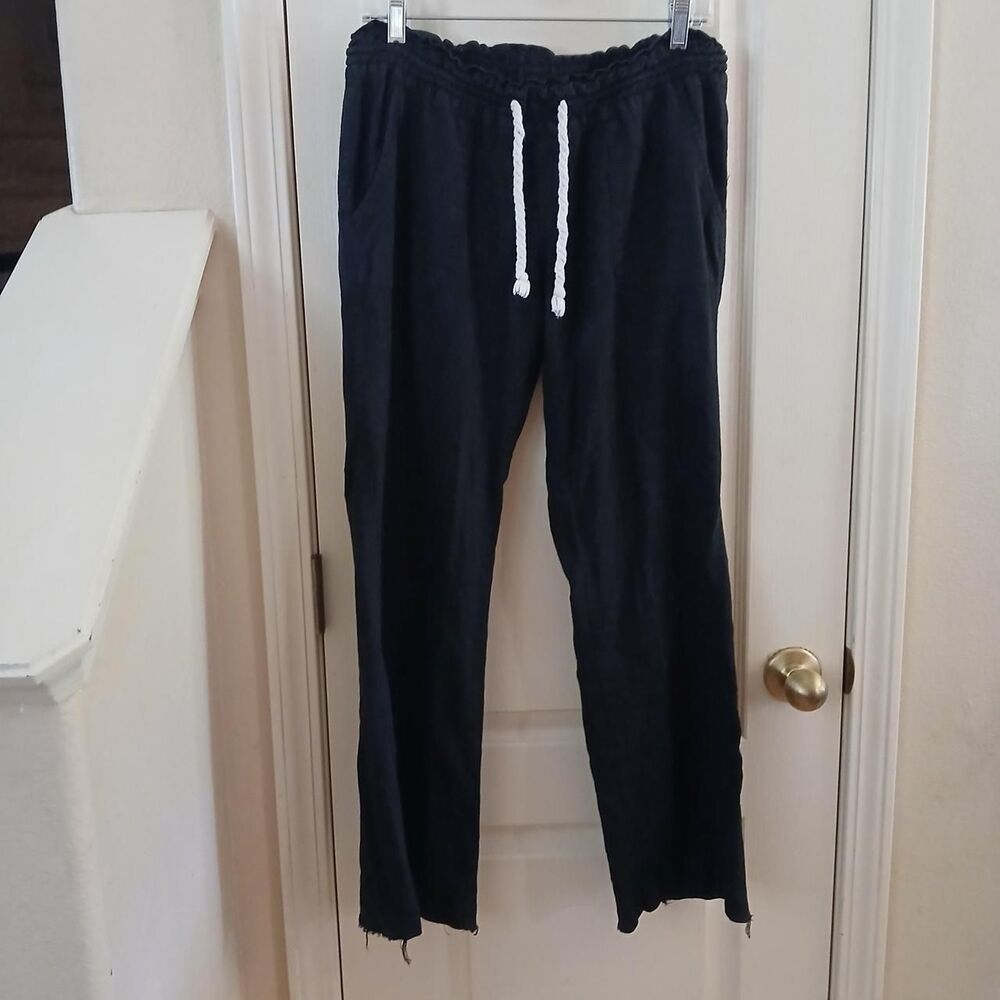 Roxy Black Flare Pants Elastic Drawstring Waist L Coastal Beach Y2K Indie Preppy